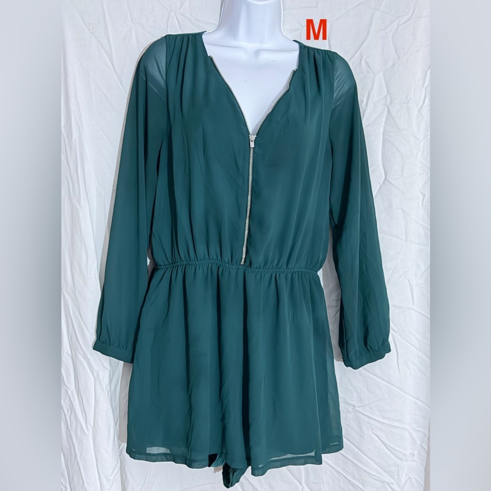 Elegant Teal Long Sleeve Romper